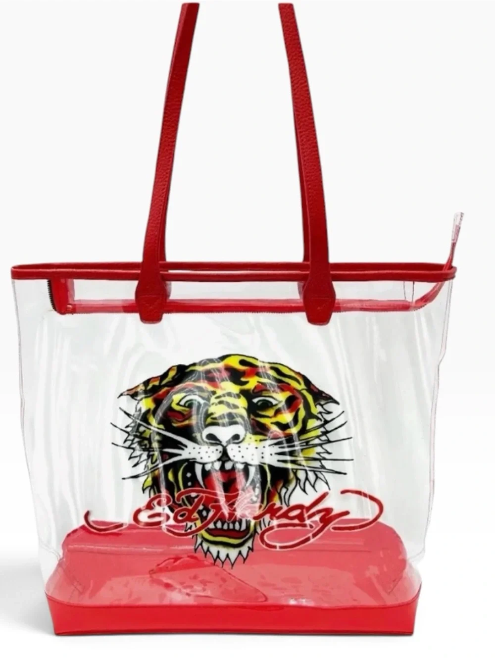 NWT Ed Hardy Clear Tiger Tattoo PVC Tote Bag See-Through Red Beach Concert F8768